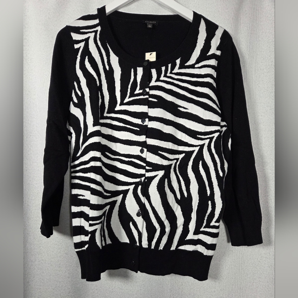 NWT Talbots Zebra Print Button Closure Black Whit… - image 1